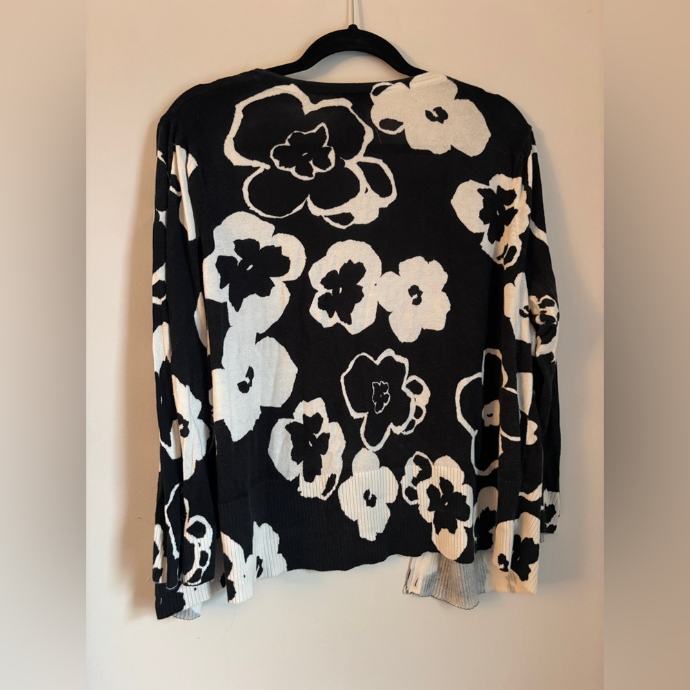 Lane Bryant Black and White Floral Knit Cardigan - Size 18/20